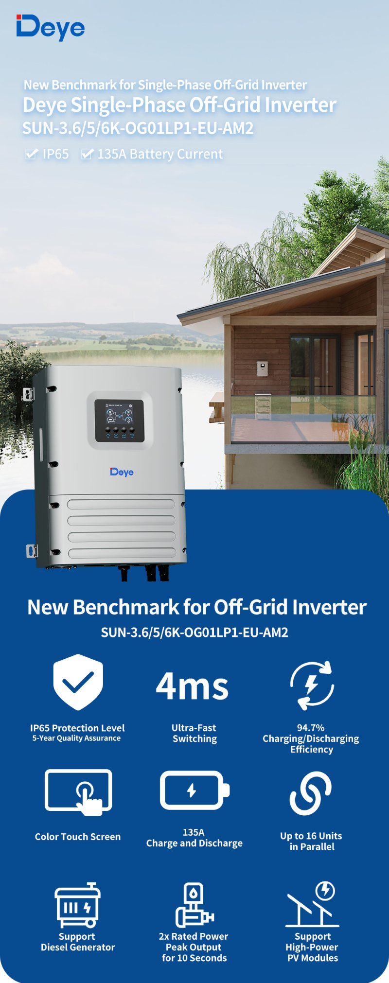 DEYE 6KW Tam Sinüs Akıllı Off-Grid 48V (IP65)