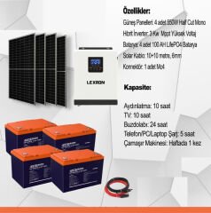 3 Kw Mppt Bağ Evi Hazır Güneş Enerjisi Paketi Lityum Akülü