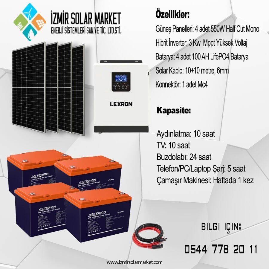 3 Kw Mppt Bağ Evi Hazır Güneş Enerjisi Paketi Lityum Akülü