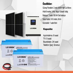 3 Kw Mppt Bağ Evi Hazır Güneş Enerjisi Paketi 160 ah Jel Akülü