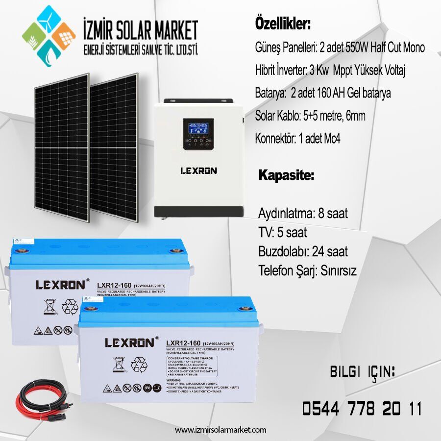 3 Kw Mppt Bağ Evi Hazır Güneş Enerjisi Paketi 160 ah Jel Akülü