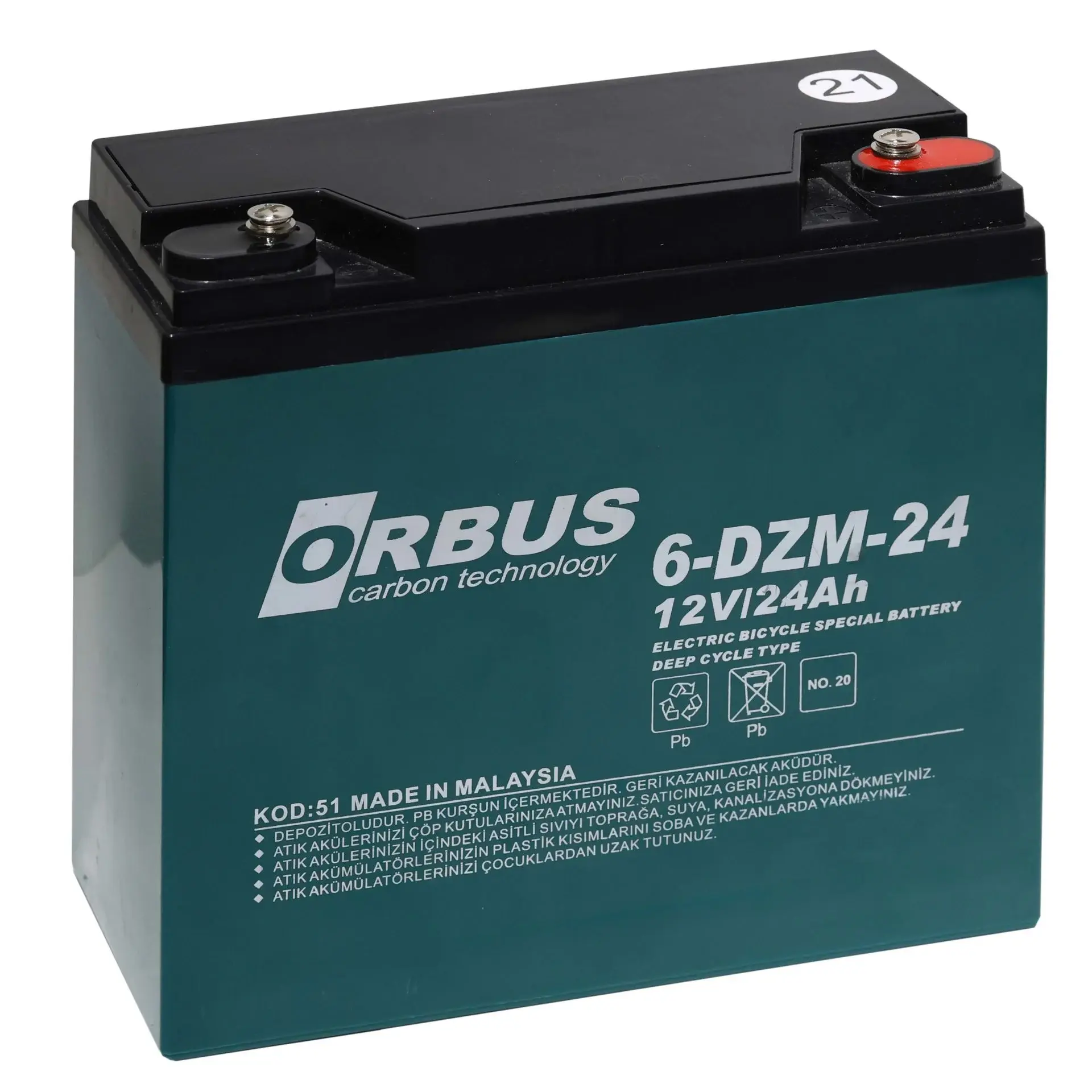 Orbus 12V 24Ah Jel Akü | Elektrikli Bisiklet Aküsü | Bakımsız Kuru Tip | Yüksek Kapasiteli Deep Cycle Akü