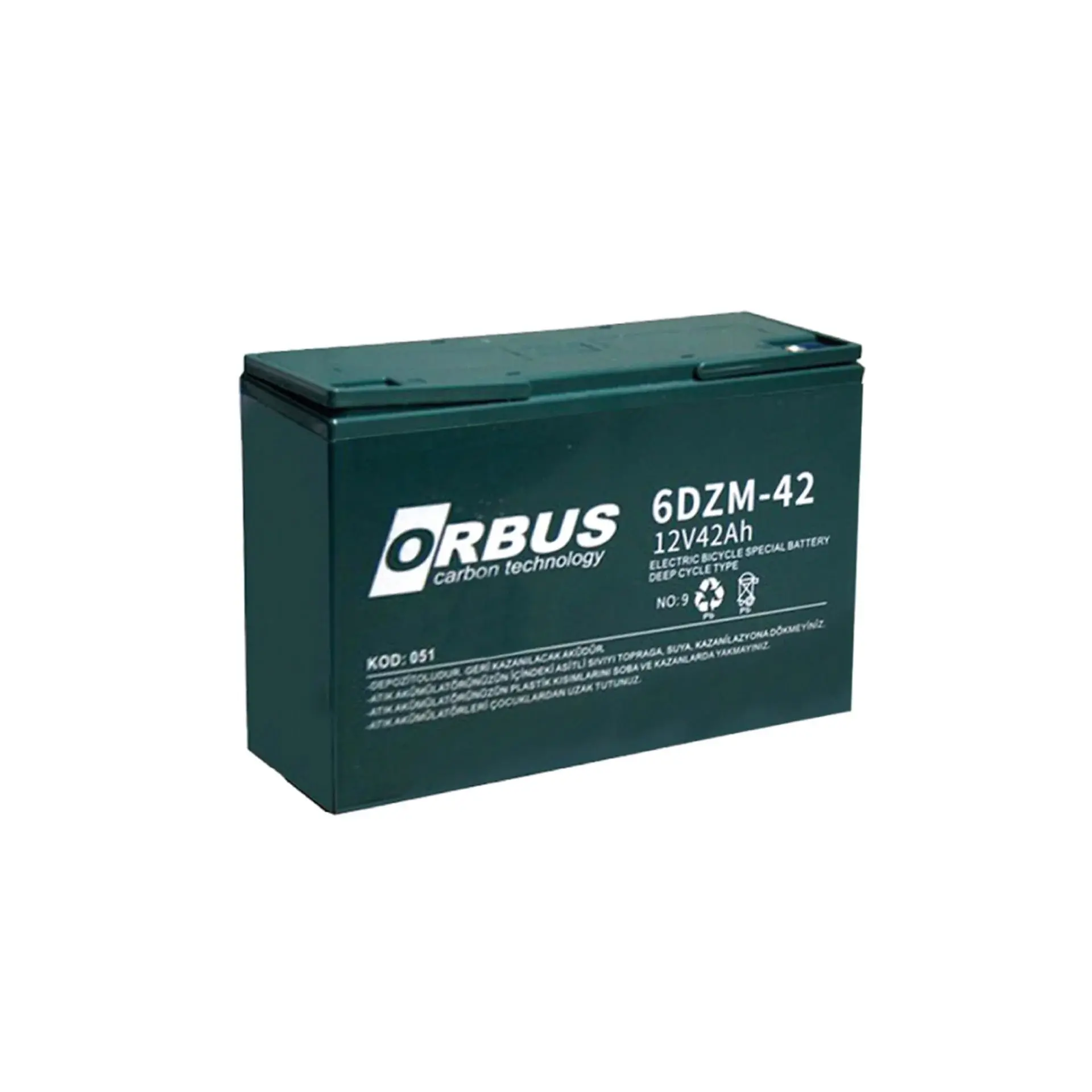 Orbus 12V 42Ah Elektrikli Bisiklet Aküsü | 6-DZM-42 | Bakımsız Jel Akü | Derin Deşarj | Vidalı Terminal | Depozitolu