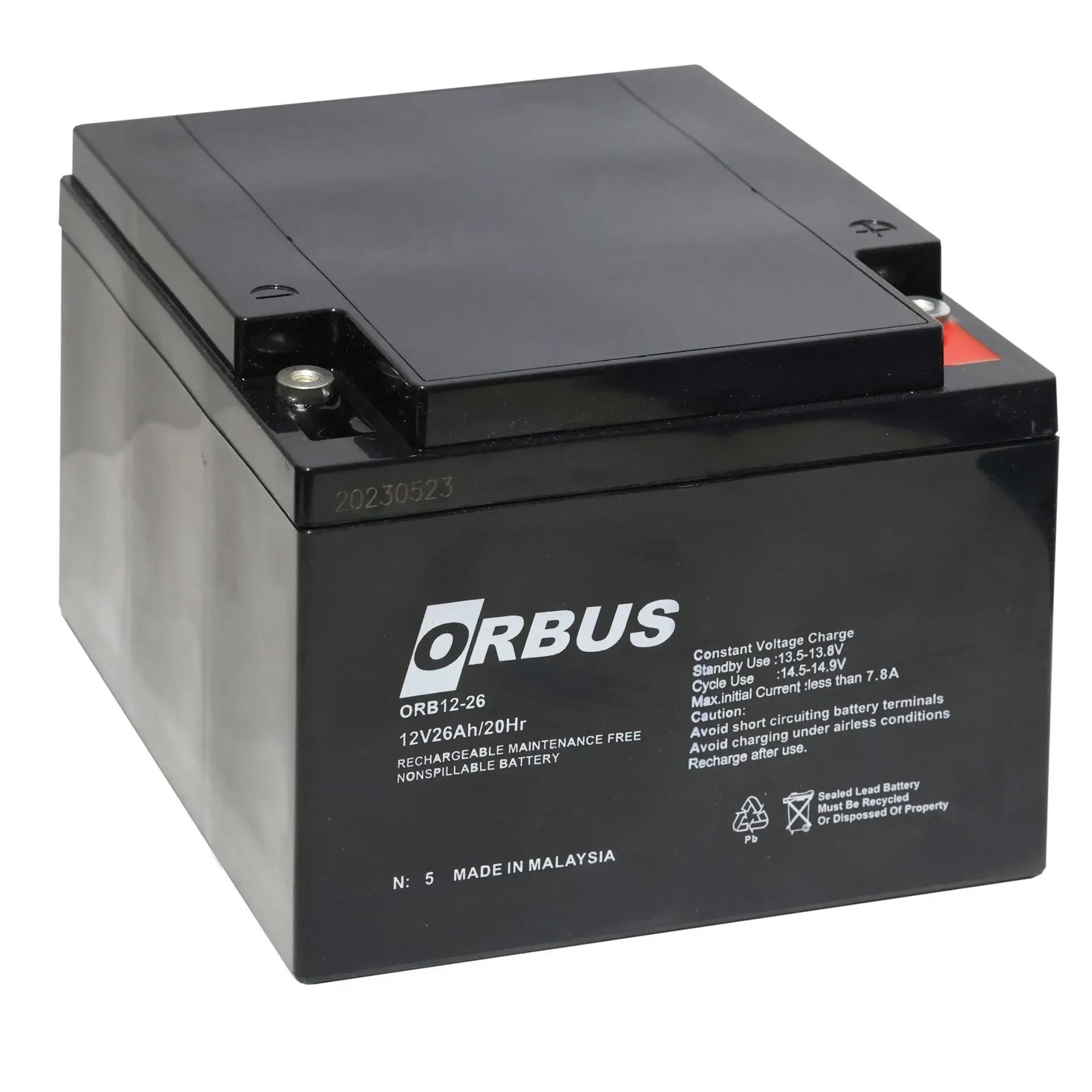 Orbus ORB12-26 12V 26Ah Kuru Akü | Vidalı Terminal | Uzun Ömürlü | Kompakt Tasarım | 176x166x125 mm