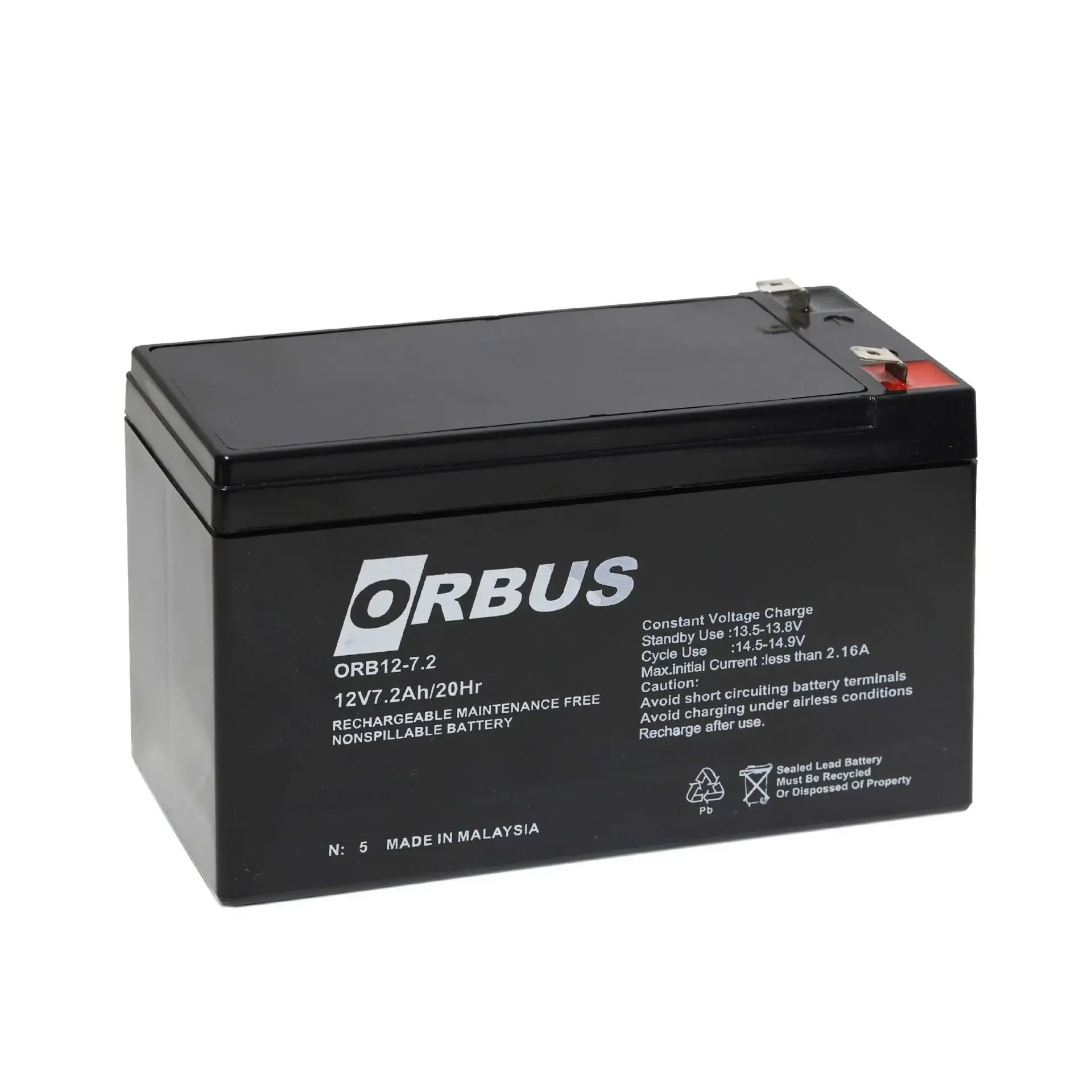 Orbus ORB12-7.2 12V 7.2Ah Kuru Akü | UPS Uyumlu, Bakım Gerektirmez