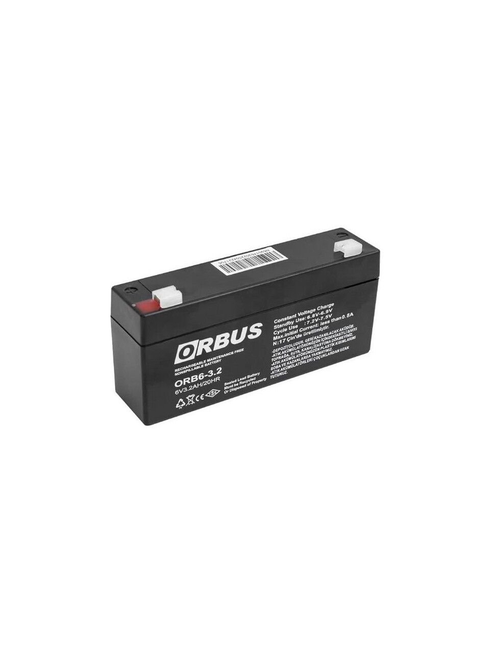 Orbus ORB6-3.2 6V 3.2Ah Kuru Akü | TSE ve CE Belgeli, Kompakt ve Güvenli