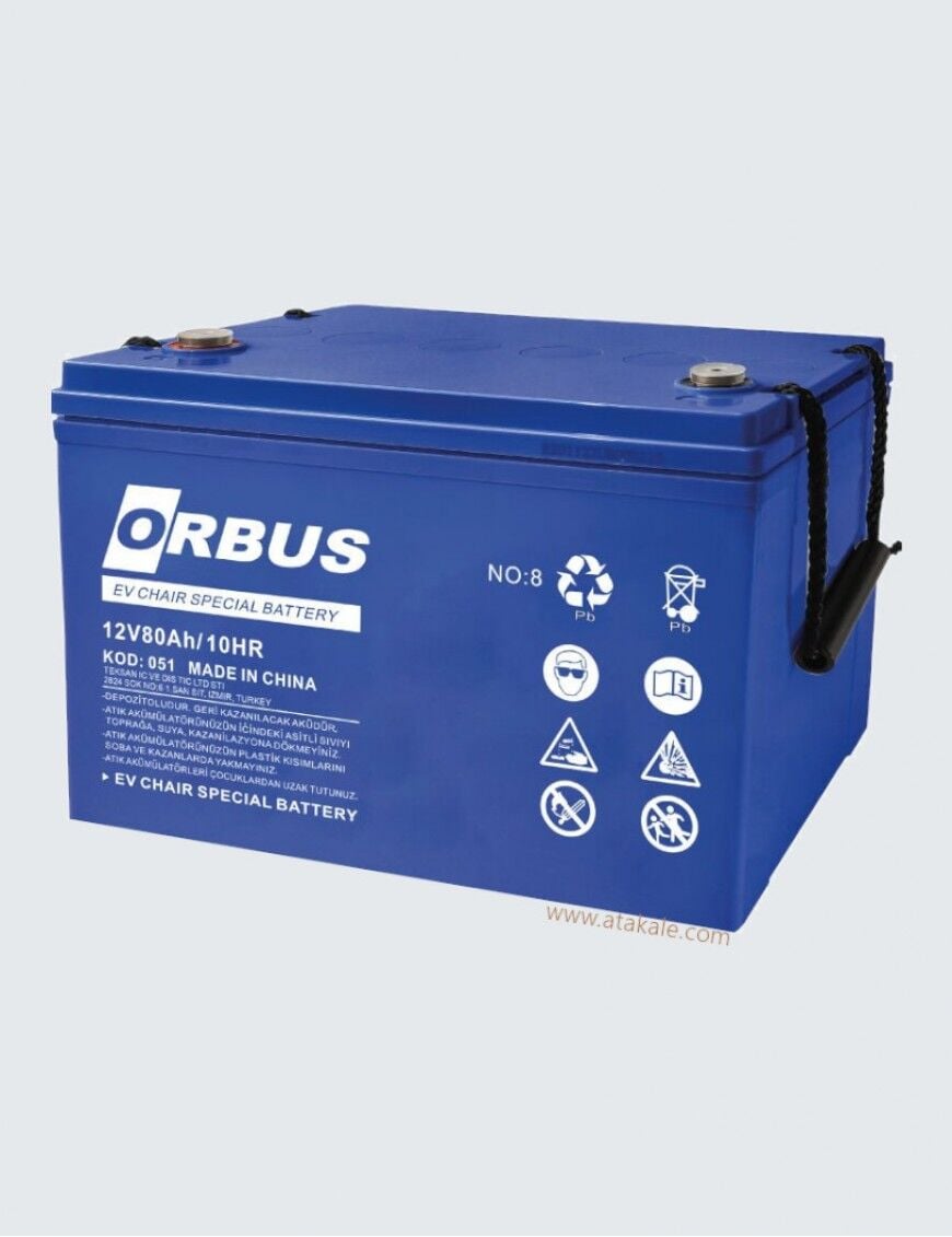 Orbus 12V 80Ah Jel Akü | Yüksek Kapasiteli Engelli Araç Aküsü
