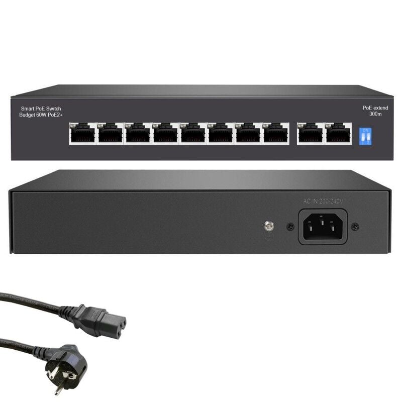 HR-PS8P2U 8 Port PoE + 2 Port Uplink 10/100Mbps Network Switch